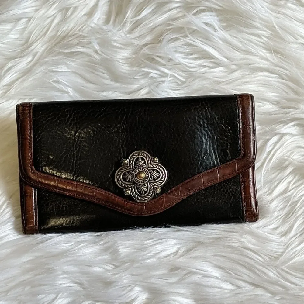Brighton black & brown leather wallet silver hardware